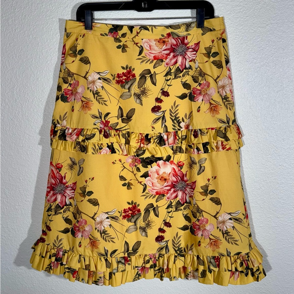 ANTONIO MELANI Yellow Floral Ruffle Midi Skirt